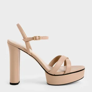 Faye Crossover Platform Heeled Sandals - Nude