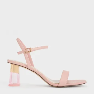Oleana Clear Trapeze Heel Sandals - Blush