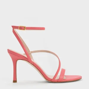 Asymmetric Strappy Heeled Sandals - Coral Pink