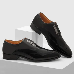 Leather Black Solid Oxford Shoes - Reed